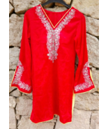 Indian Kurta Top for Women Short Red Kurti Embroidered Readymade Pakista... - $10.33