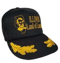 Vintage Illinois LAND OF LINCOLN Mesh Snapback Trucker Hat Cap Black Gol... - £14.06 GBP