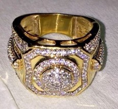 Men&#39;s 1.50Ct Cluster Diamond 14k Yellow Gold Finish Wedding Engagement Ring - $102.49 CAD