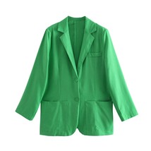 Zevity Women Fashion Green Color Notched Collar Linen Blazer Coat Female... - £89.29 GBP