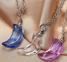 Stainless Steel Cremation Ashes Keepsake Moon Glass Pendant Necklace - £8.68 GBP