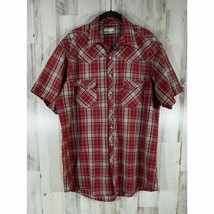 Wrangler Wrancher Shirt Red Plaid Pearl Snap Short Sleeve Approx Size XXL - $11.07