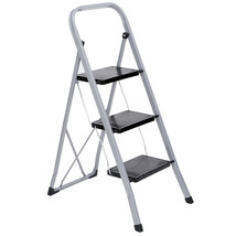 3-Step Ladder Foldable Step Stool Ladder With Handgrip &amp; Wide Pedal Home - £55.14 GBP