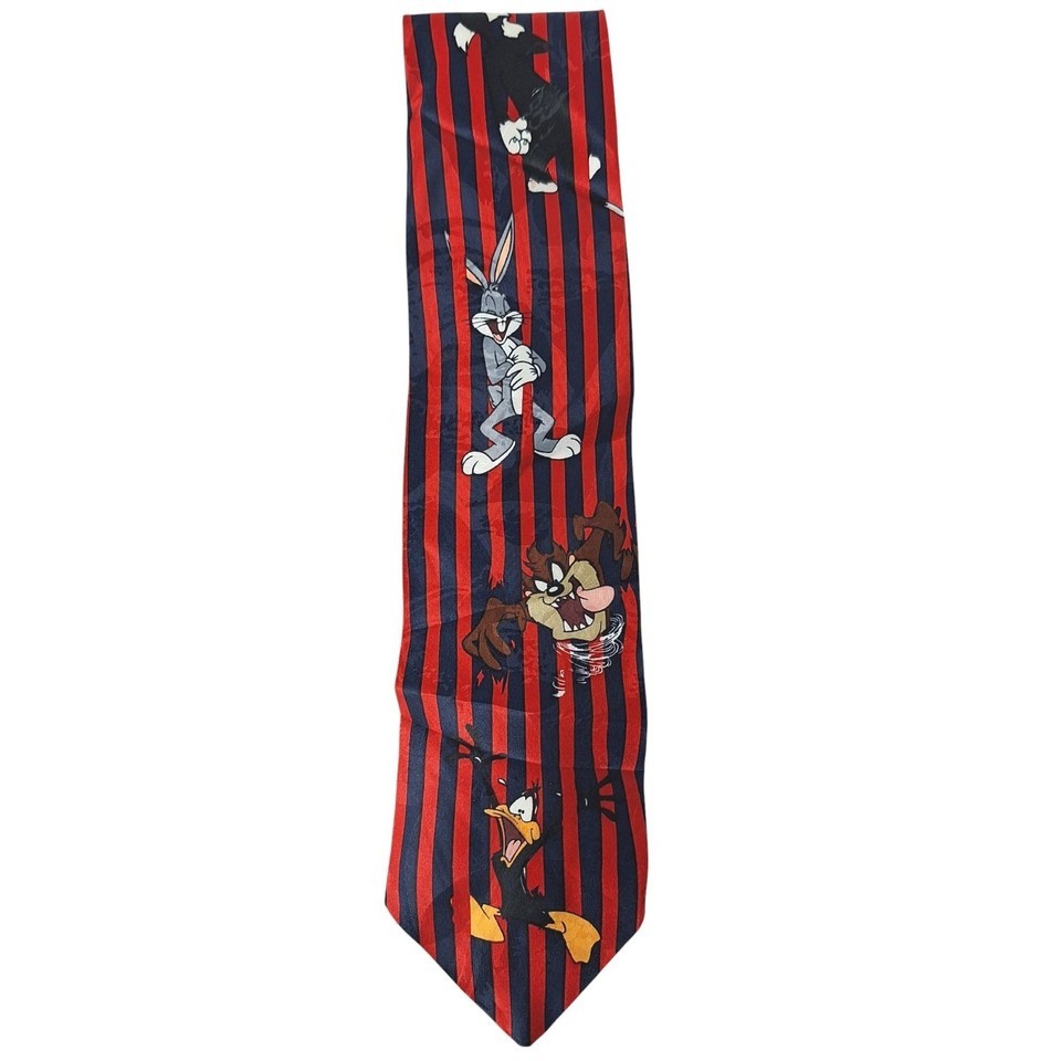 Vintage 1995 Looney Tunes Mania Striped Bugs Daffy Taz Novelty Polyester Necktie Item image 4