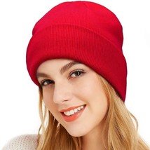 Beanie Knit Hat Warm Daily Slouchy Skull Beanies Cap for Women &amp; Men (Red) - £7.68 GBP