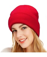 Beanie Knit Hat Warm Daily Slouchy Skull Beanies Cap for Women &amp; Men (Red) - £7.66 GBP