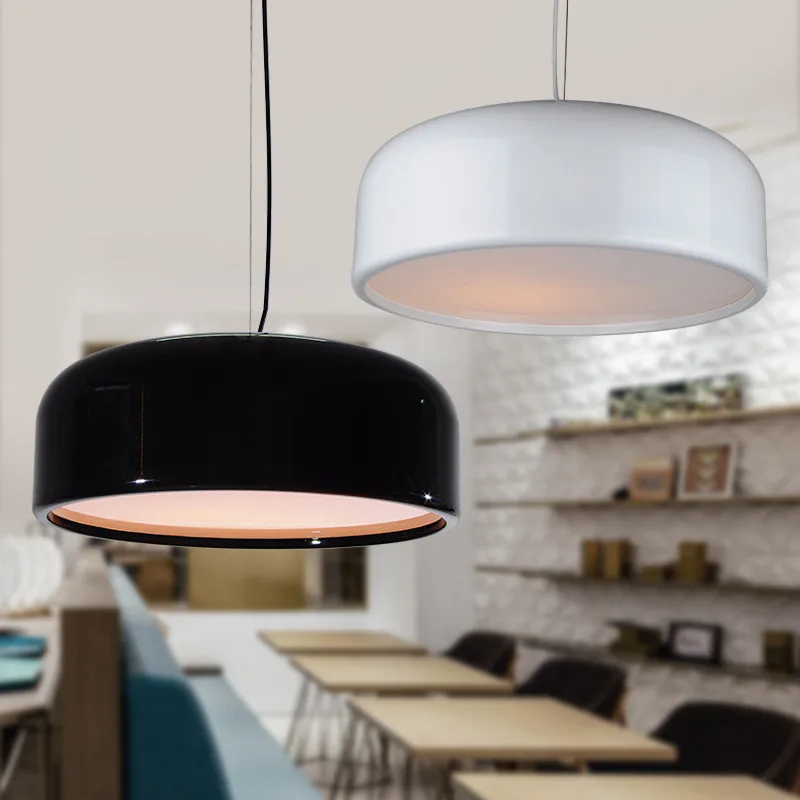 5 48 60cm white black lampshade metal pendant lamp round simple iron loft pendant light thumb200