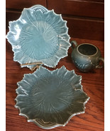 Vtg WOODFIELD STEUBENVILLE Seafoam Green 2 LEAF SALAD PLATES &amp; SUGAR BOW... - £26.95 GBP