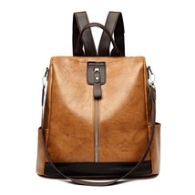 Vintage PU Leather Backpack Women Big Capacity Travel Backpack Teenager School B - £27.73 GBP