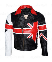 New Men&#39;s UK Flag Brando Style Black Classic Genuine Cowhide Leather Jacket-534 - £125.55 GBP+