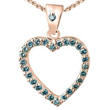 14K Rose Gold Plated Ocean Blue Real Moissanite Shared-Prong Heart Shape Pendant - £44.01 GBP