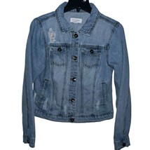 CI SONO Denim Jacket Womens L Blue Distressed Pockets Button Down Medium... - $155.64 MXN