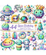 Space Birthday Clipart Bundle – 44 PNG Graphics, Alien Rocket Astronaut ... - $3.60