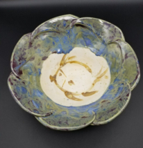 Hand Thrown Studio Art Pottery Bowl, Green/ Purple Glaze With Fish -Signed - $66.66 CAD