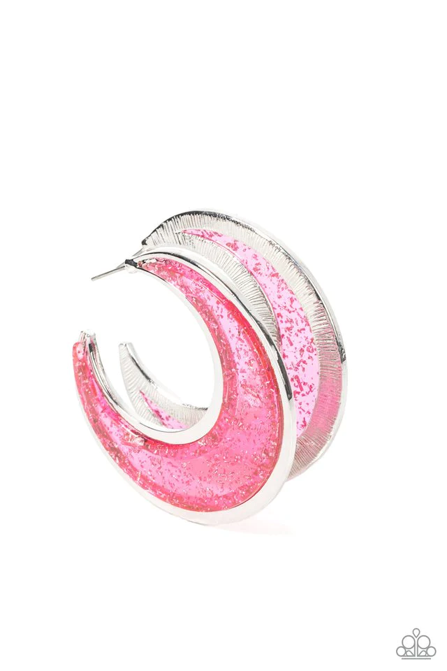 Primary image for Paparazzi Charismatically Curvy Pink Hoop Earrings - New