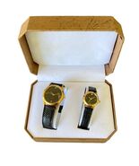 Pair of Mens and Womens Watches Gold Tone Leather Bands New In Box 2005 - $280.82 MXN