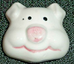 Refrigerator Magnet Ceramic White Chubby Face Pig Circle Magnet Farmhouse OINK - $14.97