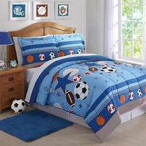 Twin Comforter Set 2-Piece Bedding Kids Teens Boys Blue Sports Stars Pillow Sham - £51.78 GBP