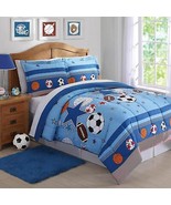 Twin Comforter Set 2-Piece Bedding Kids Teens Boys Blue Sports Stars Pil... - £51.20 GBP