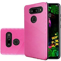 for LG G8 Textured Embossed Lines Hard Plastic PC TPU Hybrid Case HOT PINK - $5.86