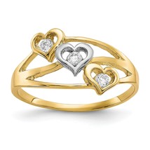 10K Yellow Gold &amp; Rhodium Plated Triple Heart CZ Ring Jewelry Size 6 - £91.51 GBP