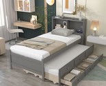 Trundle And 3 Drawers Twin Bed With Bookcase, Grey - $649.99