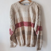 Vintage Ron Chereskin Grandpa Sweater Mens L Geometric Square Cotton Red Cream - £27.53 GBP