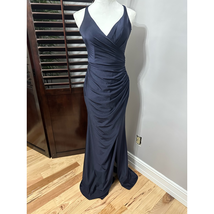La Femme Womens Mermaid Dress Gown Blue Ruched Maxi Lace Up Sleeveless 2... - $185.70