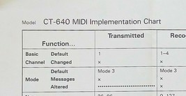 Original Casio MIDI Implementation Chart Sheet for CT-640 Digital Keyboard - £9.31 GBP