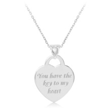 Flat Heart &quot;You Have The Key to My Heart&quot; Pendant  W/Chain - £38.72 GBP