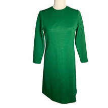 Vintage 60s Stretch Knit Mod Shift Dress S Green Lined 3/4 Sleeve Round Neck Zip - £55.81 GBP