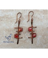 Handmade copper earrings: geometric single rail ladder with red cube cry... - €29,95 EUR