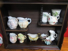 Collection Of Ceramic Creamers In Wooden Vintage Rack Lot 13pcs And Rack - $153.45