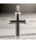 David Yurman Black Diamond Chevron Silver Cross Pendant 16.5g Estate DY719 - $593.01