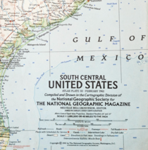 1961 South Central United States Map National Geographic 24.75 x 19&quot; F13G - $13.50