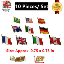 10 Pieces of 10+ Country National Flag Lapel Pin Badge Brooches Metal Emblems - £11.08 GBP