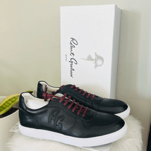 ROBERT GRAHAM Barrelman Leather Sneaker, Designer Black/Red Laces Size 1... - $139.32