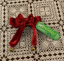 Pet Holiday Cat XS Dog Christmas Holiday Red Velvet Bow Tie Jingle Bells New - £7.90 GBP