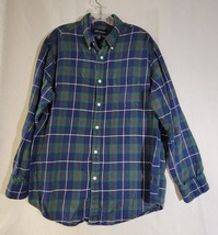 Mens John Ashford Green Blue Plaid Flannel Button Down Long Sleeve Shirt... - $12.16