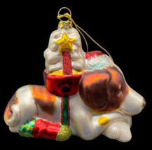Vintage Glass Ornament 5&quot; Christmas Presents Glass Glitter Tree Decor Puppy - $12.00