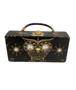 RARE Vintage Enid Collins 1967 Night Owl  Black Wooden Box Purse Handbag  - $74.25