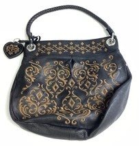 Vintage Brighton Embroidered Leather Handbag W/ 2 Heart Pendants - $460.39 MXN