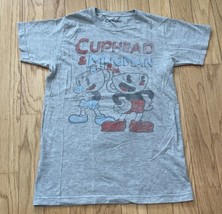 Cuphead &amp; Mugman Faded SMALL Graphic T-Shirt 2018 Gray Cotton Blend - $20.75