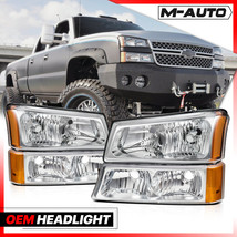 Pair Chrome Replacement Headlight+Bumper for 2003-2007 Chevy Silverado/Avalanche - £106.69 GBP