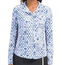 NWT IBKUL CARIBBEAN TILES BLUE WHITE Long Sleeve Ruffle Mock Shirt S M L XL XXL image 3