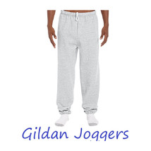 Gildan  Joggers Men   Ash Gray Sweatpants Elasticized Cuffs &amp; waistband draw cor - £24.94 GBP+