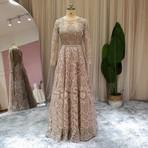 Beautiful Elegant Nude Muslim Evening Dress Long Sleeve Luxury Crystal Dubai Plu - £393.45 GBP