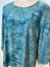 Croft &amp; Barrow Teal Floral 3/4 Sleeve Round Neck Top Size M - £9.70 GBP