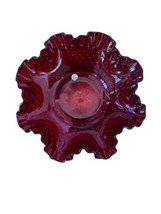Vintage Fenton Art Glass Ruby Red Hobnail Crimped Ruffled Bowl Dish Cadmium Glow - £23.32 GBP