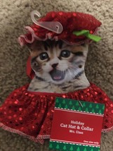 Holiday Christmas Cat Hat And Collar/ Mrs.Claus/1102 - $28.22